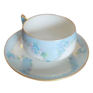 Vtg 66 Bavaria Porcelain Gold Trim Floral Cup/Saucer Catherine Ruble Signed